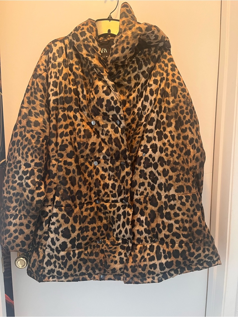 Zara Leopard Print Puffer Coat - Brown, Black